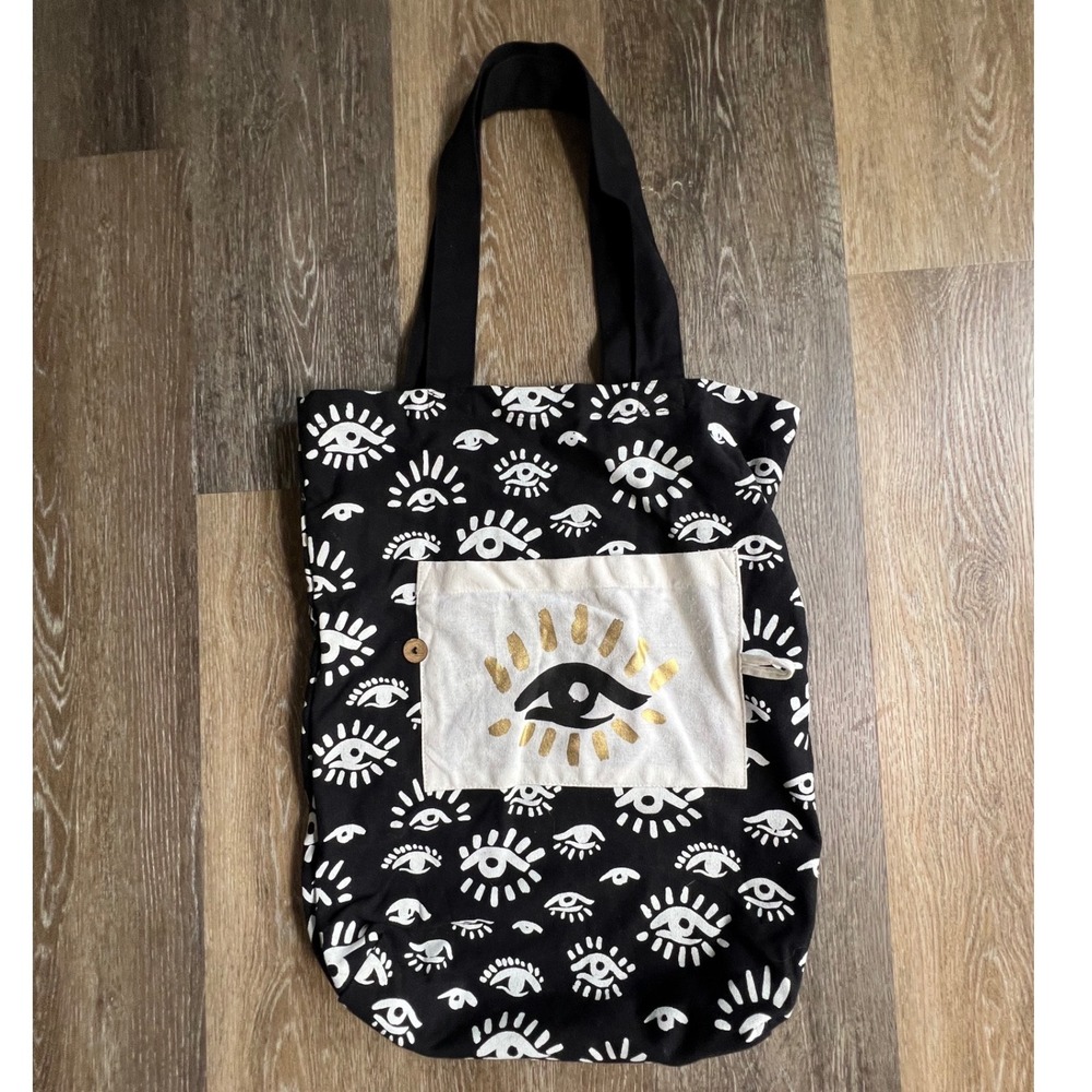 Unbranded Evil Eye Canvas Tote Bag Unisex OS Black White Gold Celestial Graphic